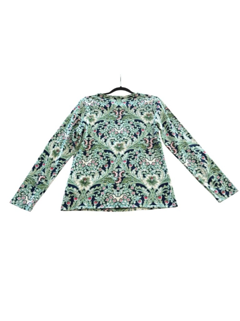 Talbots Tee Botanical Shirt M Womens Blue Green Long Sleeve Floral Cotton Top - Picture 8 of 9